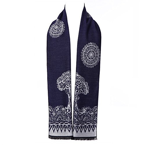 Mens Winter Cashmere Scarf - Ohayomi Fashion Formal Soft Scarves for Men(Navy/white)