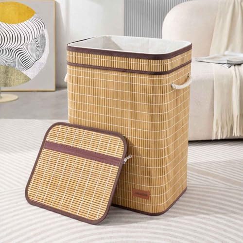 Image of Luxe Home Laundry Basket for Clothes, Premium Bamboo Big Storage Bag with Chain Lid Multipurpose Used In Laundry Rooms, Bedrooms, Bathrooms (40x30x60 cm, Natural)
