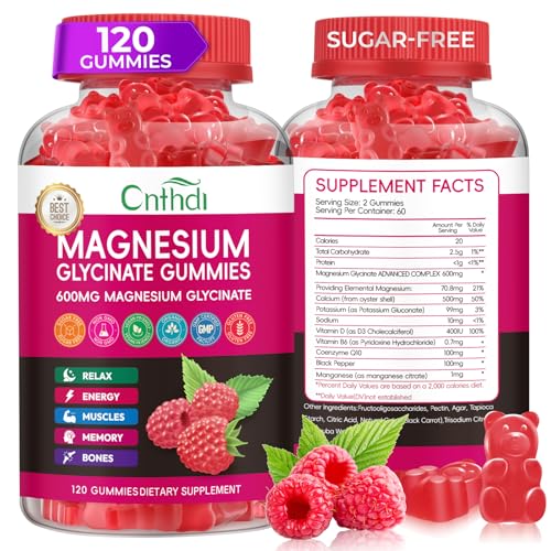 Magnesium Glycinate Gummies 600mg, High Absorption Magnesium Gummies, Black Currant Oil, Calcium, Vitamin B6, Sugar Free Chews for Adults & Kids Relaxation, Stress Relief, Night Rest