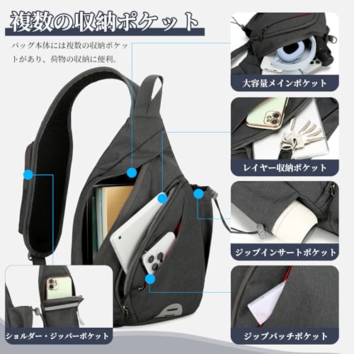 TONG YUE ボディバッグ メンズ 3WAY 斜めがけ 手提げ 胸掛け 大容量 防水 軽量 人気 15.6インチPC対応 ワンショルダーバッグ 通勤 旅行 通学 男女兼用 の商品画像 3