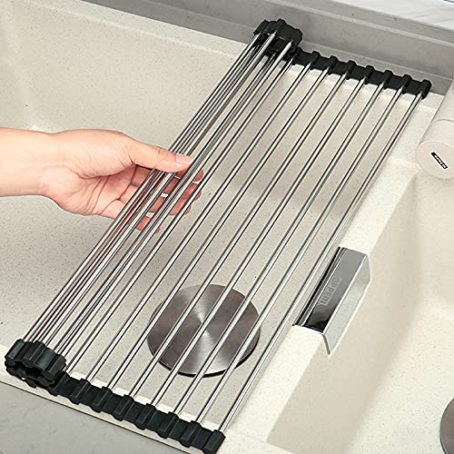 Roll-Up Dish Drying Rack, Over Sink Drainer Rack, Foldable Dish Drainers with Non-Slip Silicone and 304 Stainless Steel Pipe - Image 4