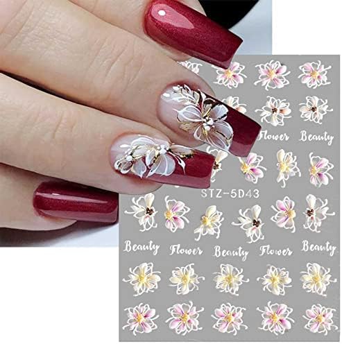 JMEOWIO Kwiat 3D Naklejki na Paznokcie 4 Arkuszy Nail Art Sticker Samoprzylepne Naklejek na Paznokcie Dekoracji Paznokci
