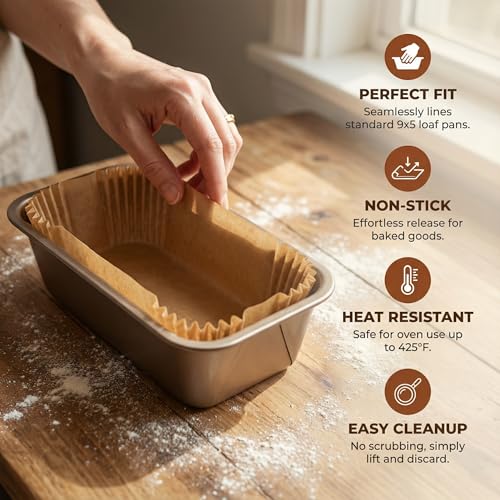 Image of Loaf Pan Liners, 160Pcs Bread Pan Liners for Baking Bread 9x5, 9.5 x 5 Inch, Food Grade, Oil Proof, Heat Resistant, Non-Stick Disposable Parchment Paper for Oven, Air fryer, Pans, Baking
