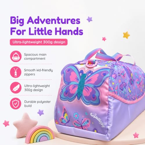 Image of Kids 3D Print Duffle Bag - Boys Travel, School & Sports Bag (Butterfly Purple)