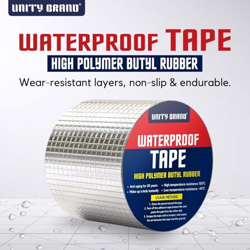 Image of Super Strong Adhesive Waterproof Permanent Repair Aluminum Butyl Tape Rubber Foil Suitable for Roof Leak, surface Crack, Window Sill Gap, Boat Sealing, Home Renovation (10CM*5Meter)