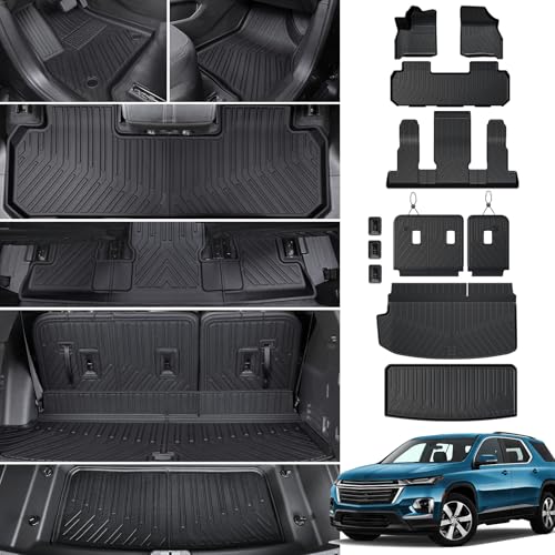 JOULARISE Floor Mat Cargo Mats for 2018-2022 2023 Chevrolet Chevy Traverse 7 Seats Car Mat Accessories All Weather TPE Backrest and Lower Trunk Cargo Liner (18-23 7 Seats Set)
