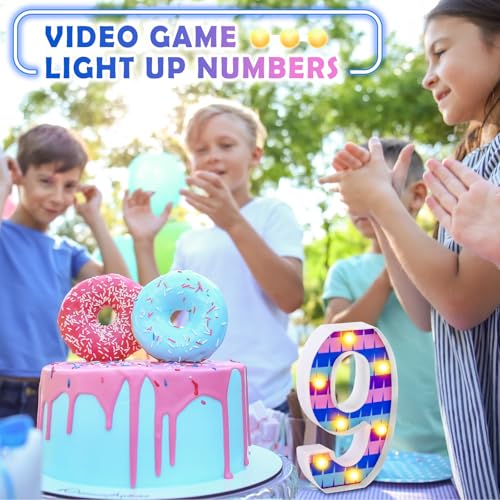 Birthday Decorations LED Light Up Number Centerpieces Table Decorations for Party Supplies Backdrop Wall Decor for Birthday Party Decorations (Video Game Theme, Number 9)