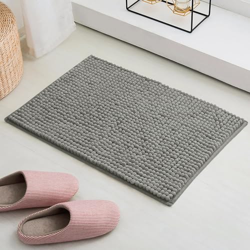 Image of LUXE HOME INTERNATIONAL Shaggy Chenille Bath Mat Extra Soft Super Absorbent Anti Skid Popcorn Door Mats for Home Entrance, Bathroom, Bedroom, Kitchen, Floor Mat (40x60 cm Grey) Pack of 1