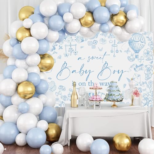 Fondo para Baby Shower azul 7x5 pies Mocsicka miniatura 3