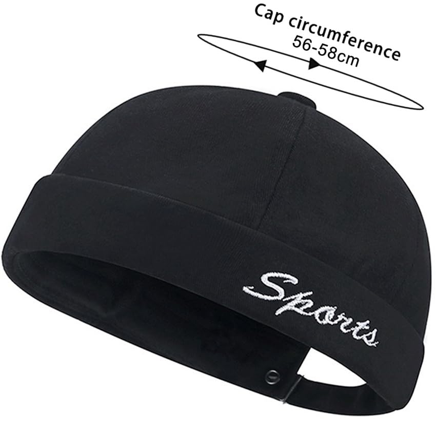 JNKET Fashion Men Women Letter Embroidery Sailor Skullcap Rolled Cuff Harbour Hat Casual Brimless Hat (US, Alpha, One Size, Medium, Navy)