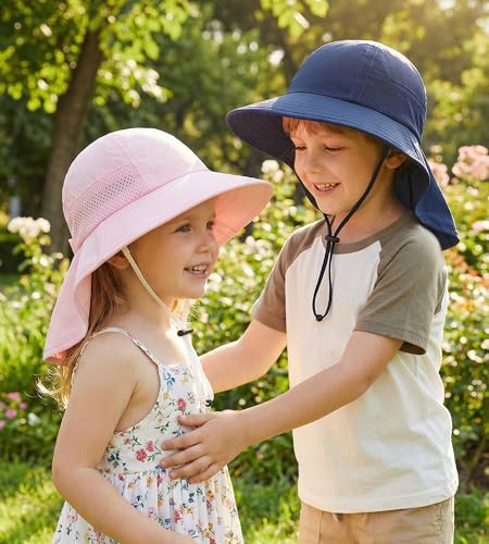 Image of Toddler Baby Sun Hat Kids Summer Beach Essentials Adjustable Beach Hats with Bucket Wide Brim for Boys Girls Age 0-14 Years