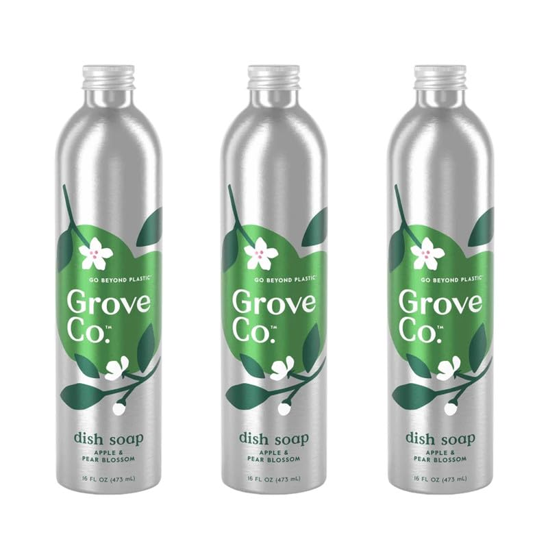 Image of Grove Co. Hydrating Dish Soap Refill 3-Pack - High Performance Gel with Apple & Pear Blossom Scent, Plant-Based USDA Biobased Aluminum Bottles, 48 oz Total