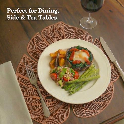 Image of Kuber Industries 4 Pcs Set Leather Side Table Mats | Washable Placemat /Dining Table Mat for Wedding and Family Functions | Big Patta Design - Copper