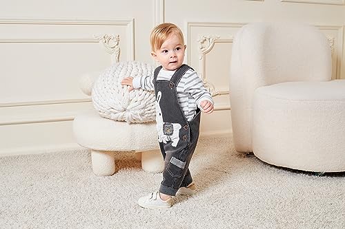LvYinLi Cute Baby Boy Clothes Suit Toddler Boys' Striped long Sleeve T-Shirt+Denim Overalls Jumpsuit Pants Outfits Sets (0-3 months,Gray)