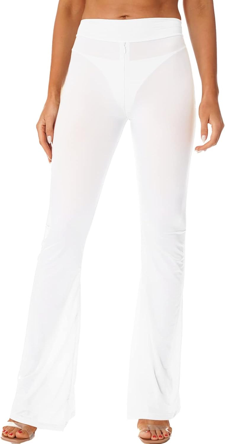 Lejafay Women's Sexy Long Pant Breathable Nylon Flared Bell Bottom Pants Fashion Swimwear Cover Ups