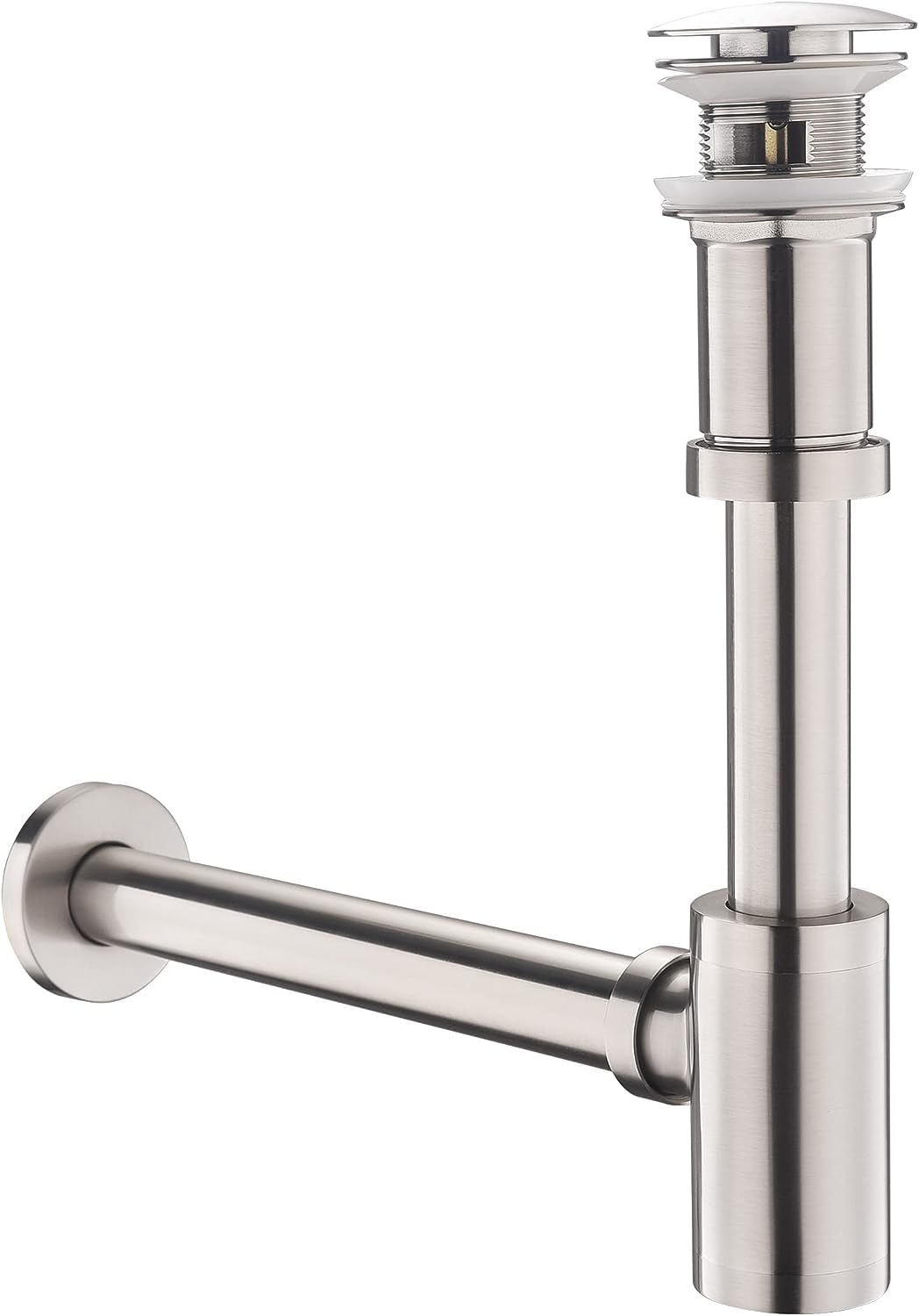 OUGOOBathroom Sink P-Trap Complete Set, Adjustable 1-1/4 Bottle Trap, Brass Sink Waste Trap Drain Tube Kit and Pop Up Sink Drain with Overflow, Brushed Nickel
