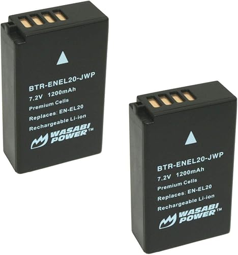 Wasabi Power Batería para Nikon EN-EL20, EN-EL20a (paquete de 2) compatible con Nikon Coolpix A, Nikon 1 AW1, Nikon 1 J1, Nikon 1 J2, Nikon 1 J3,