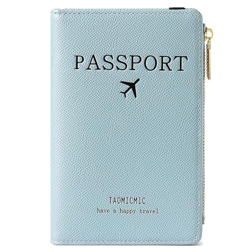 gvivej La Portada del Pasaporte,Funda para Pasaporte, Bolsa para Pasaporte, Funda para Pasaporte, Cartera de Viaje, con Bloqueador RFID, para Tarjetas de Crédito, DNI y Documento (Azul)