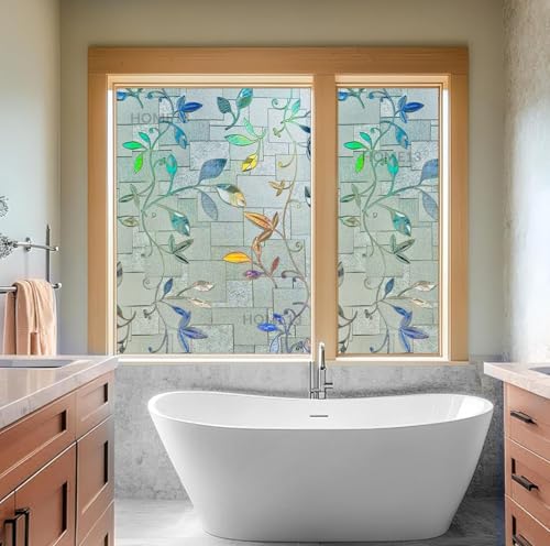 Image of HOME13 Window Privacy Film Frosted Glass Film Decorative Window Sticker Removable Window Film Home Office Privacy Film Window Coverings (Rainbow Leafs, 1 Feet by 7 Feet)