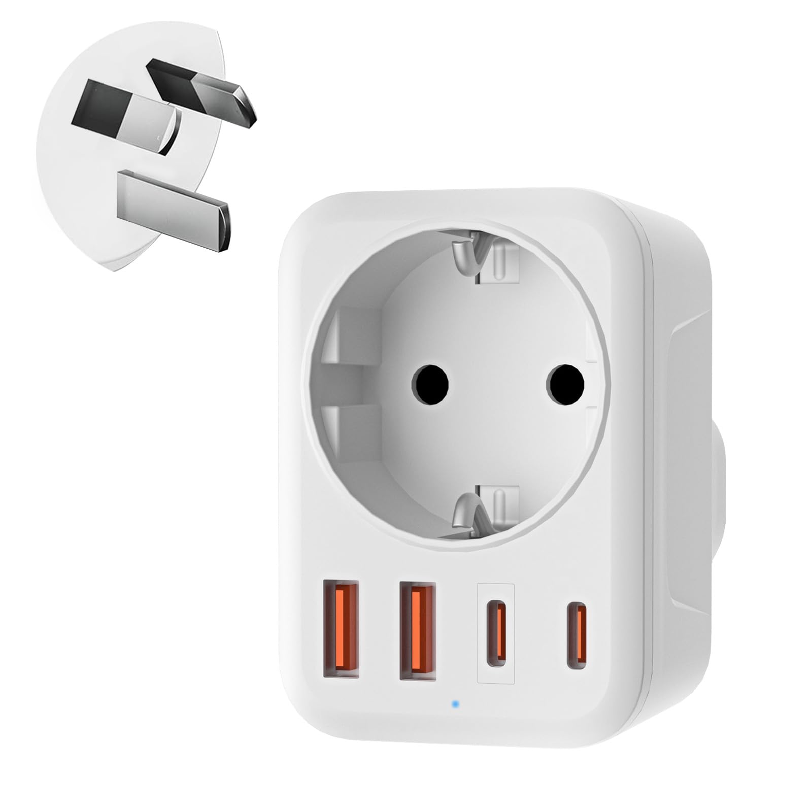 Denlane Adapter Australien, 5 in 1 Reiseadapter Australien mit 1 AC & 2 USB-C & 2 USB-A(3.4A), Adapter China Neuseeland Deutschland Stecker, Adaptor Argentinien Fidschi, Reisestecker Typ I