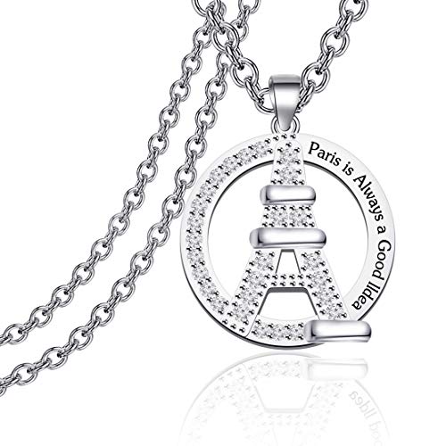 Paris Necklace Eiffel Tower Necklace Paris France Gifts for Women Anniversary Romantic Gifts (Paris Good Idea)