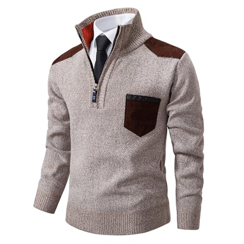 Uillui Mens Quarter Zip Sweaters Pullover V Neck Slim Fit Cable Knit Mock Turtle Neck Sweater Long Sleeve Thermal Pullover