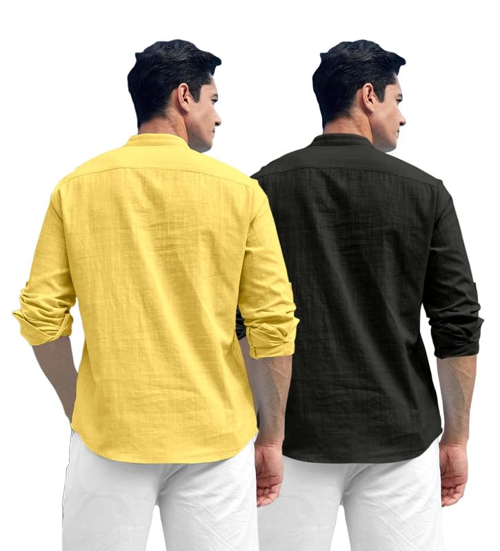 Image of ROYALSCOUT Combo of Men's Solid Cotton Blend Full Sleeve Straight Kurta Shirt (Pack of 2)