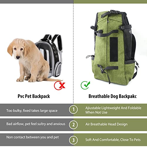 PETCUTE Hundetasche Hundetransporttasche Tragetasche für Hunde Katzen Wanderrucksack Seite Atmungsaktives Netz Rucksack für groß Hunde Katzen bis zu 16,5 kg Gras-Grün