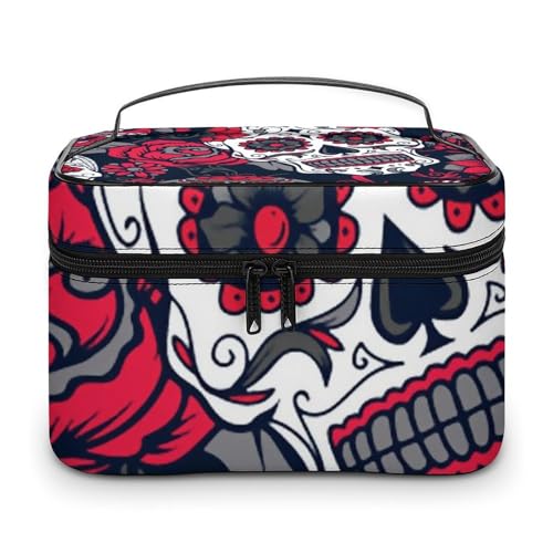 メイクボックス コスメ収納 大容量 頭蓋骨 手描き 花柄 恐れ 化粧ポーチ 化粧品入れ メイク収納ケース 軽量 持ち運び アクセサリー 小物入れ おしゃれ 旅行 出張用 プレゼント