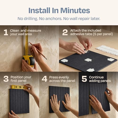 Image of X-Large Cork Board Alternative 12-Pack Felt Bulletin Board Thick and Decorative Pin Board for Home Office Walls 47.24 x 35.43 Inches with 72 Adhesive Tabs - [Dark Gray]