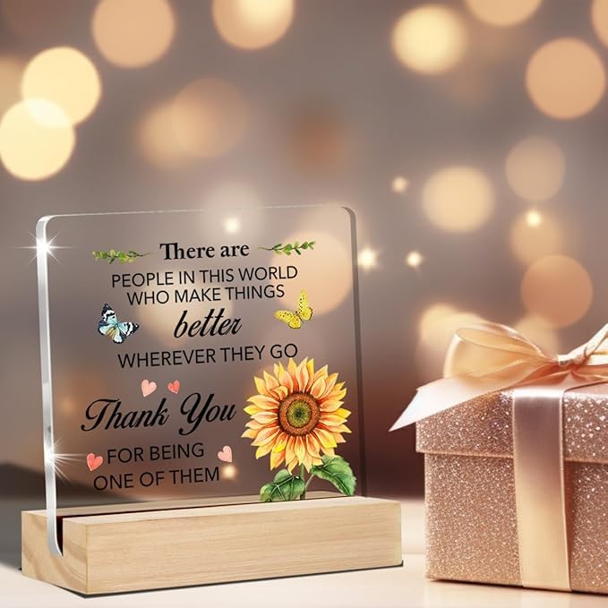 Image of Bs amor Appreciation Gifts for Women Thank You Clear Desk Decorations Floral Acrylic Sign with Stand Table Plaque Sign Keepsake Grateful Gift for Teacher Coworker Manager Boss