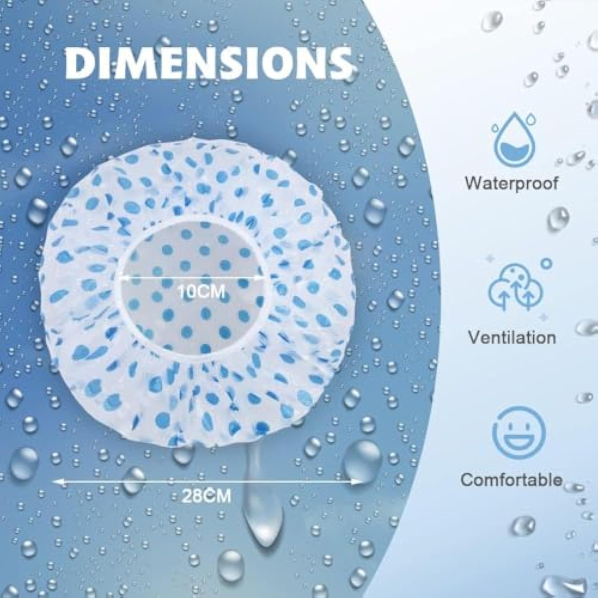 Shower Cap Set of 10 for Women, Reusable Waterproof