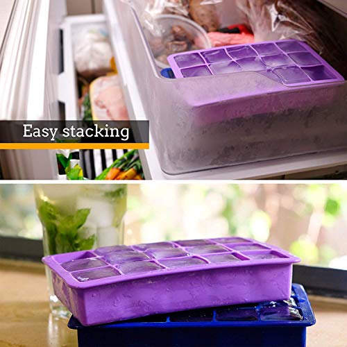 Image of Ice Cube Tray Flexible Multi-Compartment Freezer Tray Assorted Colours and Shapes (2 Pack 15 Each)