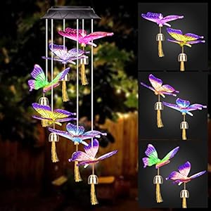 Winzwon Windspel op zonne-energie, vlinder windspel voor buiten, kleurveranderende led-zonnelampen, tuinverlichting voor…