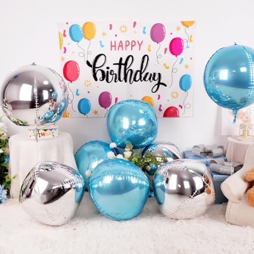 Image of Blue Silver Round Foil Balloons Birthday Prom Decor 22 Inch 6 Pcs