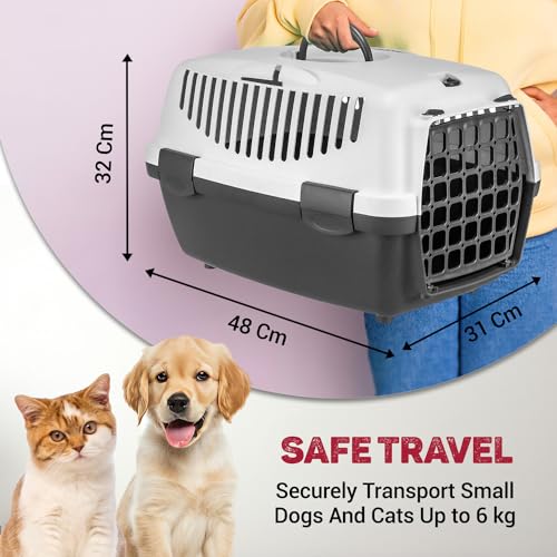Image of Trixie: - Capri Pet Carrier | Made with Biodegradable Plastic, Perfect for Cats, Dogs, Rabbits and Other Small Animals | Can Hold Upto 6 Kg - Dark Grey 19 x 13 x 12 inch