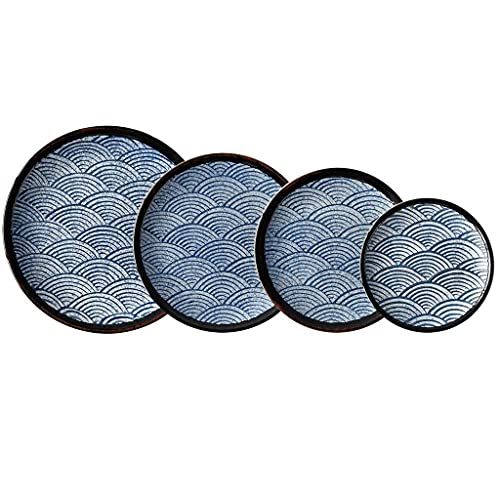CWCQGH Juego de vajilla de cerámica de Estilo japonés con diseño de Ondas Marinas, 8 Platos Poco Profundos y Plato de Pasta de Porcelana Gourmet Profesional para Restaurante.