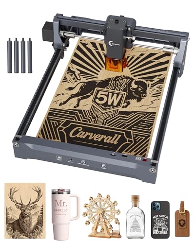 Laser Engraver, Carverall K15 Pro 5W Laser Engraving Machine for Beginners DIY High Accuracy 200x300mm (Near A4) Portable CNC Laser Cutter for Wood Coated Metal Acrylic Leather, 5000mW, Class 1