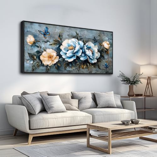 KELIYUAN Large Framed Canvas Wall Decor For Living Room Wall Art For Bedroom Modern Room Abstract Wall Painting Black Framed Flower ink painting Dining Room Home Decor Print Artwork Posters 30"X60"