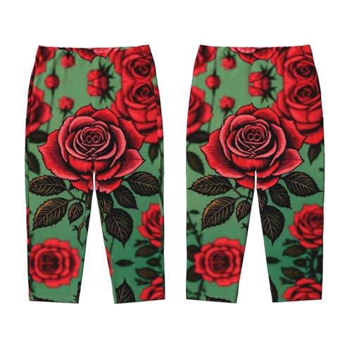 Pajama Pants Pajama Bottoms with Elastic Waistband Sleepwear Lounge PantsRose Flowers3