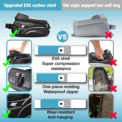 WOLFILIST Bike Bag - Waterproof Bike Frame Bag with Sun-Visor Rain Cover, Bike Phone Holder with TPU Sensitive Touch Screen, Handlebar Bag Bicycle Accessories, Large Capacity Suitable Phone Under 7" - Image 3