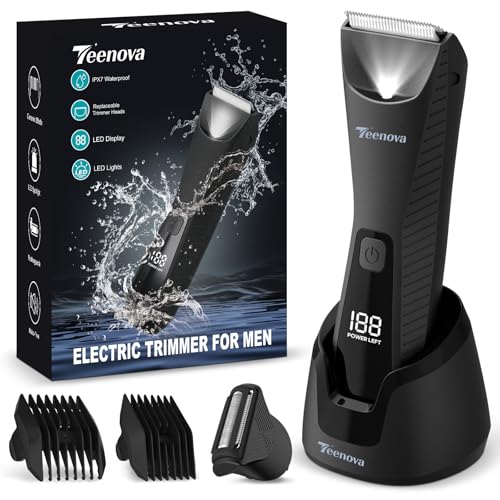 TEENOVA Pubic & Body Hair Trimmer for Men, 2 in 1 Electric Ball Groin Razor Shaver with Ceramic...