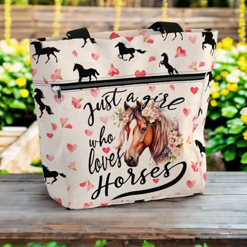 Image of 84hoods Large Tote Bag for Women. Waterproof Bag with Pockets and Zipper. Gift for Horse Lover.