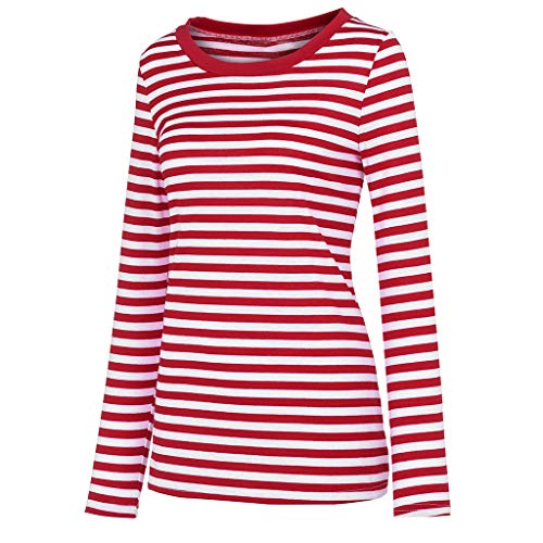 Vectry Camiseta Rayas Blancas y Rojas Manga Larga Mujer