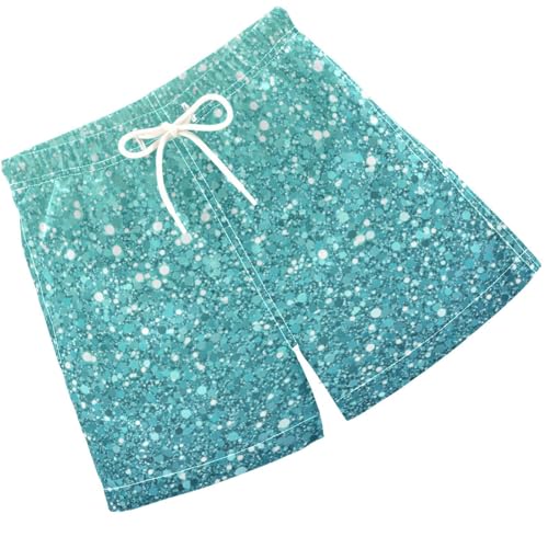 Pigsaly Boys Swim Trunks Light Green Sky Blue Gradient Flashing Glitter Boys Board Shorts Swimsuit Swimwear Bathing Suit XS