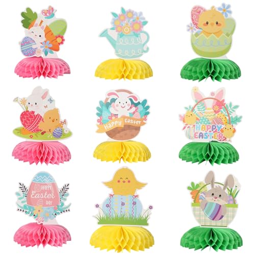 9 peças centros de mesa de favo de Páscoa, design de favo de abelha de páscoa, decoração de mesa para a primavera, aniversário, coelhos