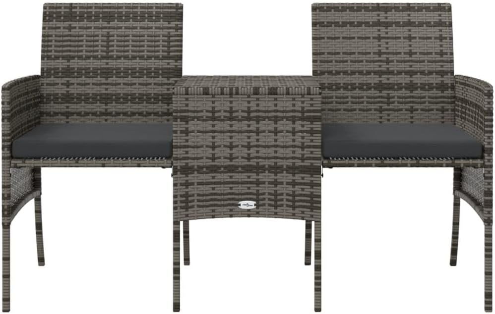 SKM Patio Sofa Set Grey PE Rattan 2 Seater Removable Covers,Grey (Weight 41.42KG)