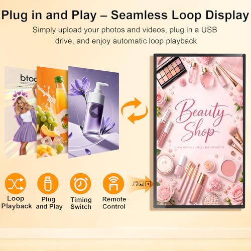Image of 32 inch Wall Mount Digital Signage, Touchscreen Digital Signage Display, 400nits Advertising Display, Commerical Display LCD Monitor with CMS /U-Disk Plug&Play, Split Screen for Cafe
