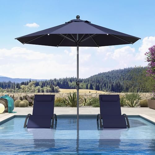 Image of PURPLE LEAF Patio Market Umbrella 9' Round Tilt Navy Blue 8 Ribs Outdoor