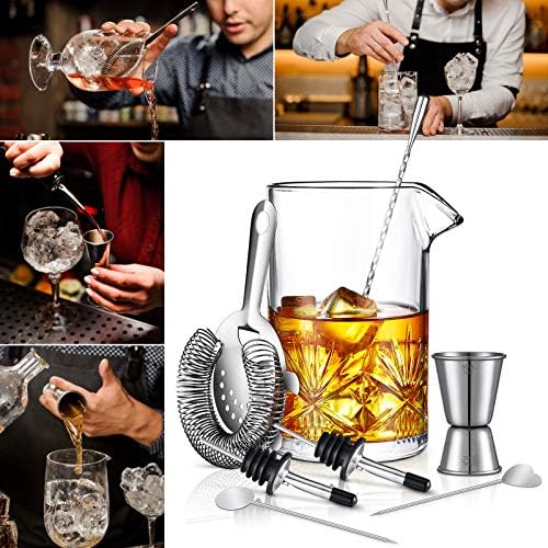 Cocktail Mixing Glass, veecom 18oz Crystal Mixing Glass Bartender Kit, 8 Piece Old Fashioned Cocktail Set with Strainer, Spoon, Jigger, Picks, Pourers, Bar Tools Cocktail Shaker Set (8 Pieces) - Thumbnail 4
